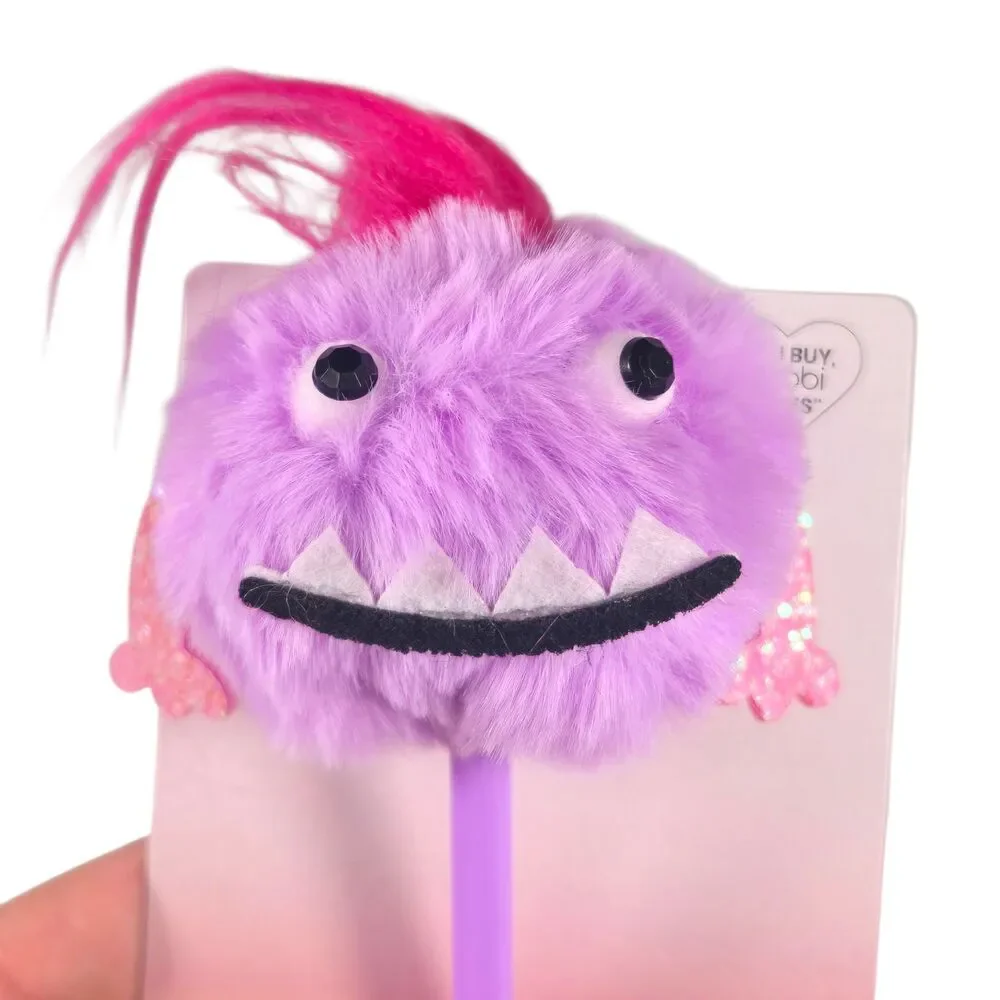 Yoobi Set of 4 Pom Pom Silly Faces Pens Purple Novelty Stationery New